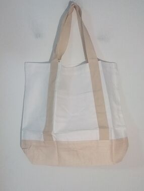 Canvas Tote Bag in White and Beige